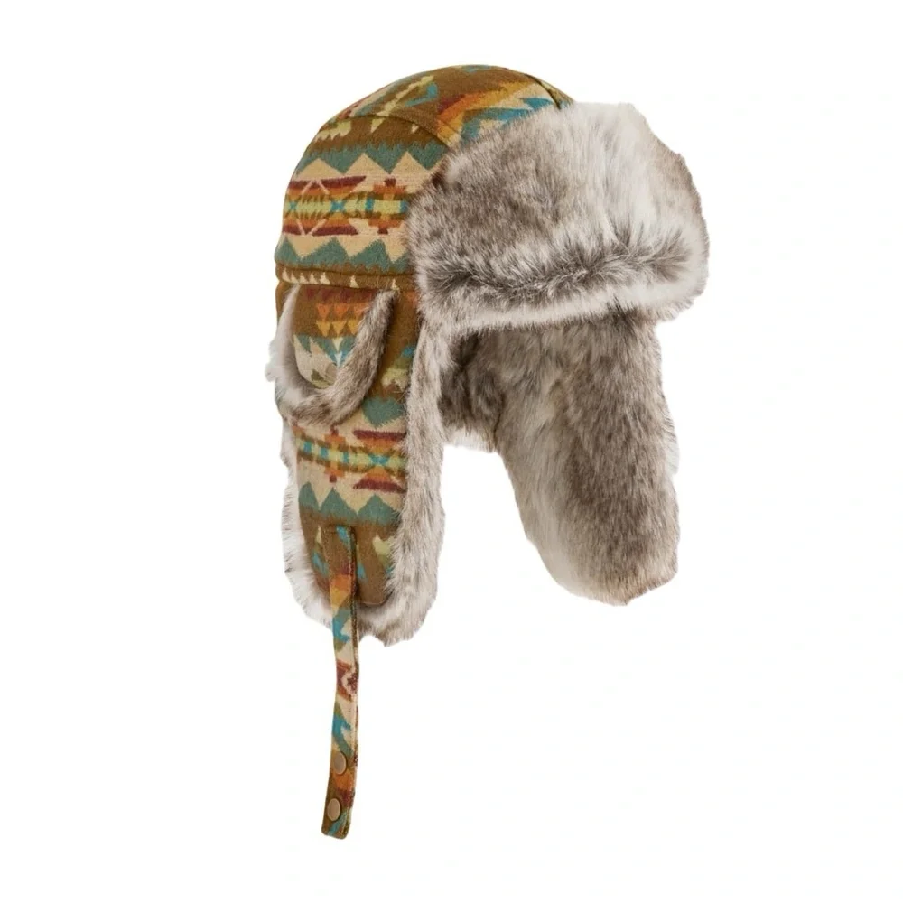 Pendleton 100% Wool Faux Fur Trapper Hat Solstice Canyon Southwestern MED unisex